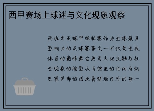 西甲赛场上球迷与文化现象观察