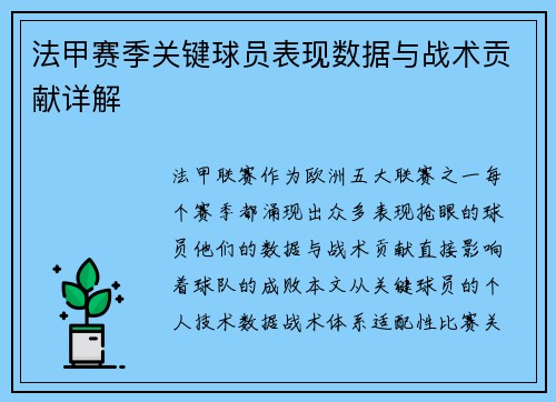 法甲赛季关键球员表现数据与战术贡献详解